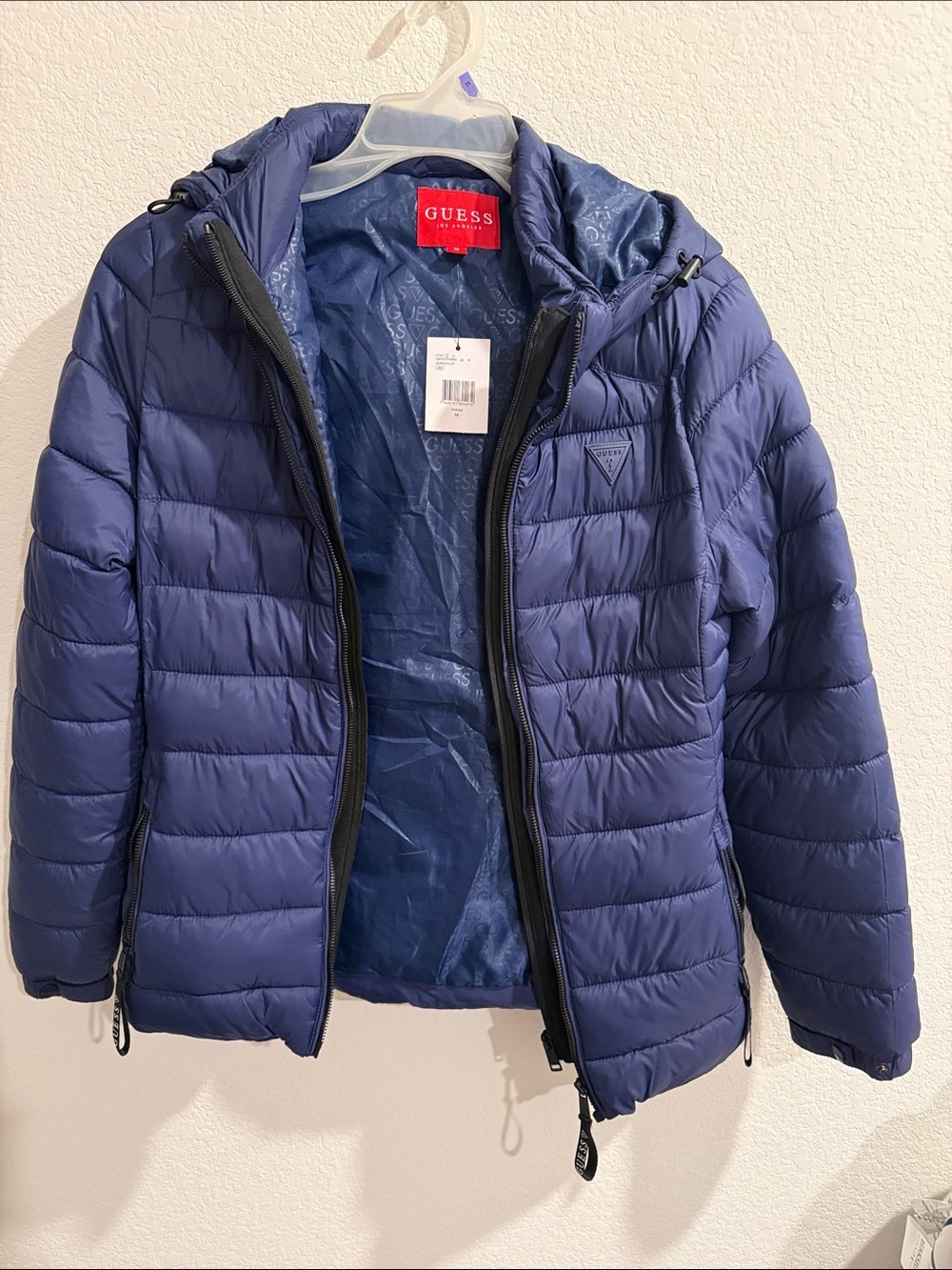 Guess Navy Blue Quilted Puffer Jacket with Hood